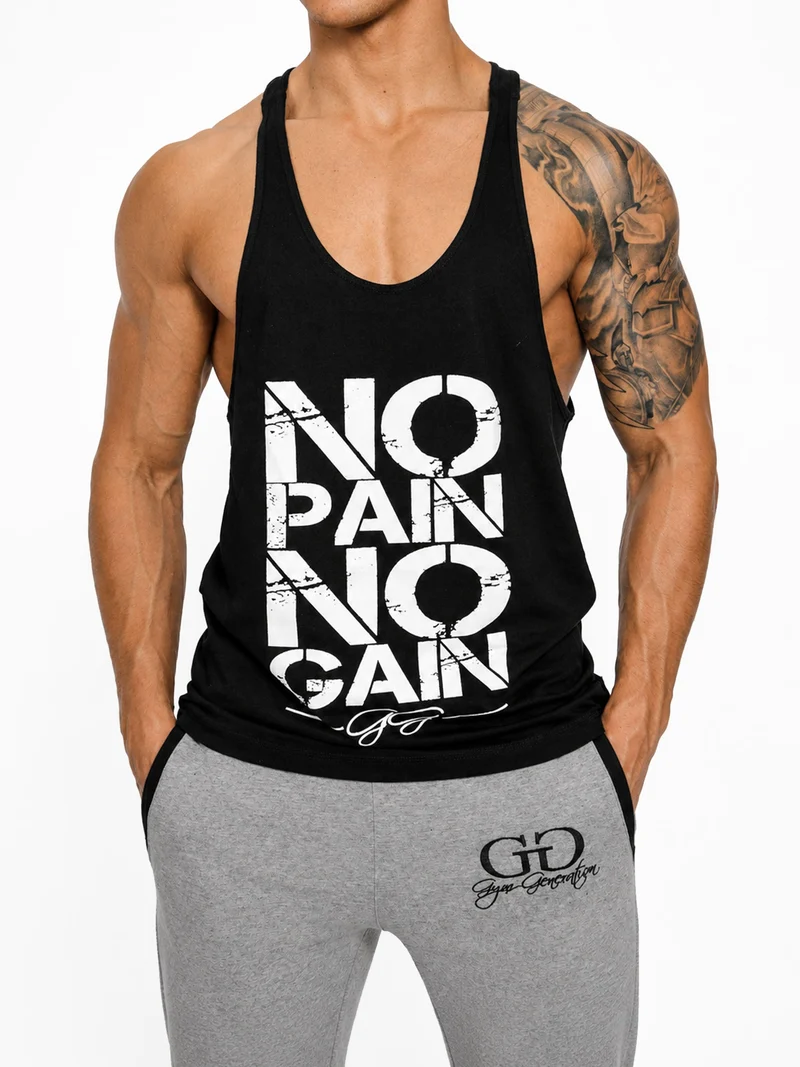 Stringer Tank Top 'No Pain No Gain' - Schwarz
