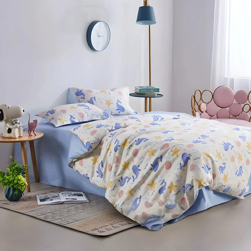 Kinder-Tussah-Seidenbettdecke – Design „Meeresfreunde“