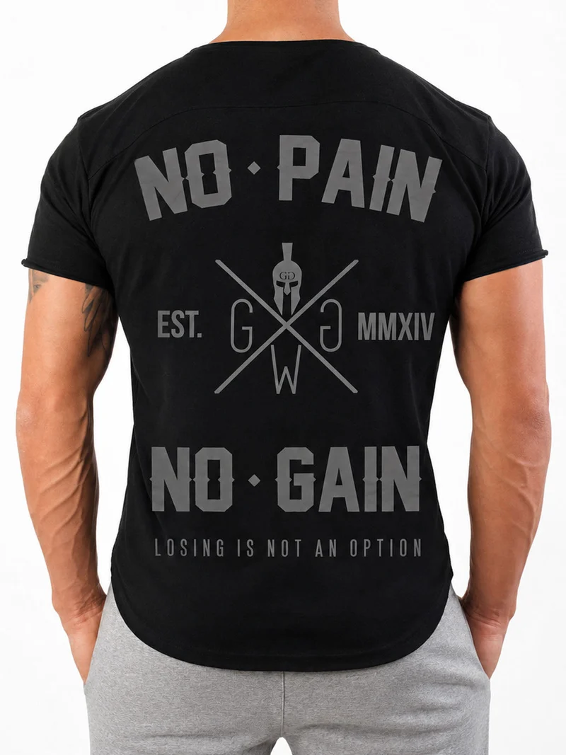 Gym T-Shirt 'No Pain No Gain' - Schwarz