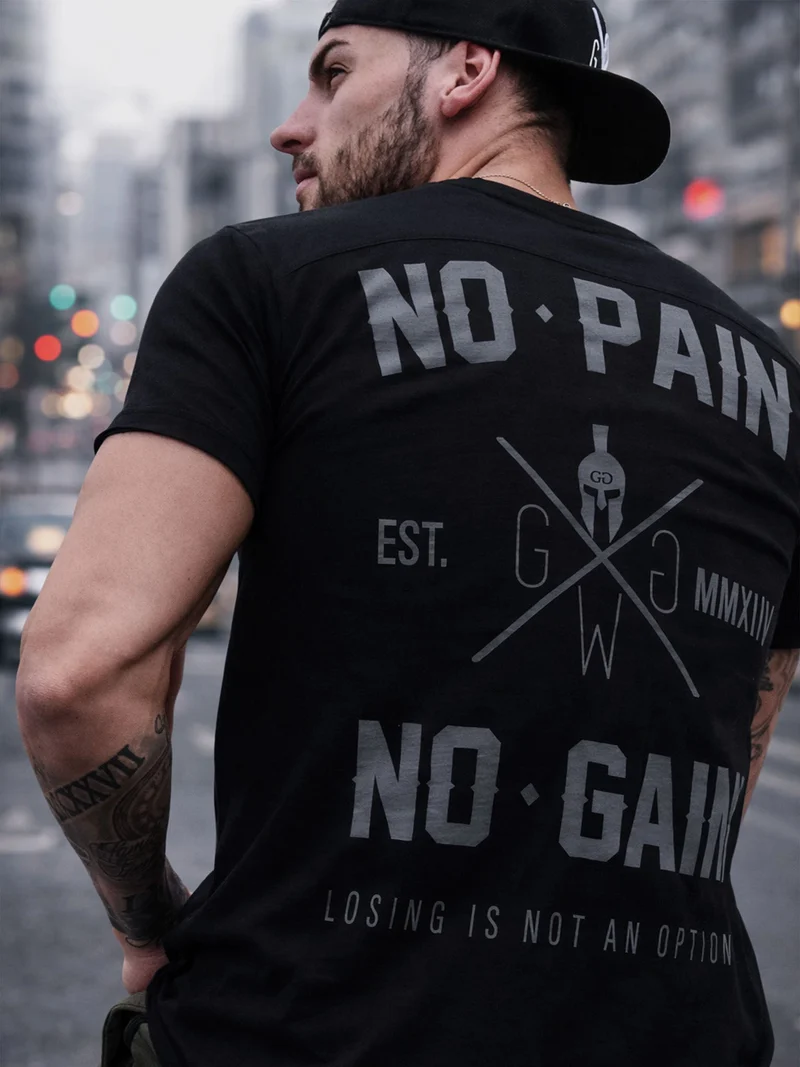 Gym T-Shirt 'No Pain No Gain' - Schwarz