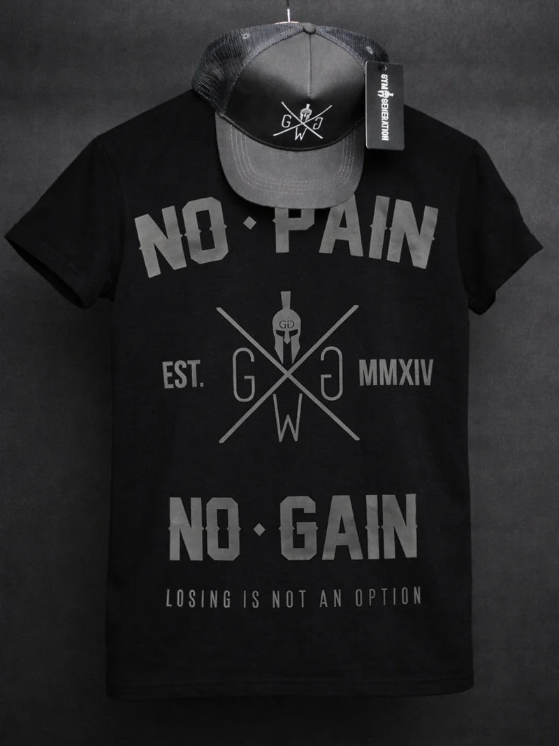 Gym T-Shirt 'No Pain No Gain' - Schwarz