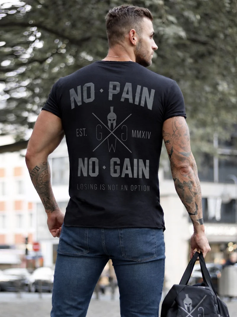 Gym T-Shirt 'No Pain No Gain' - Schwarz