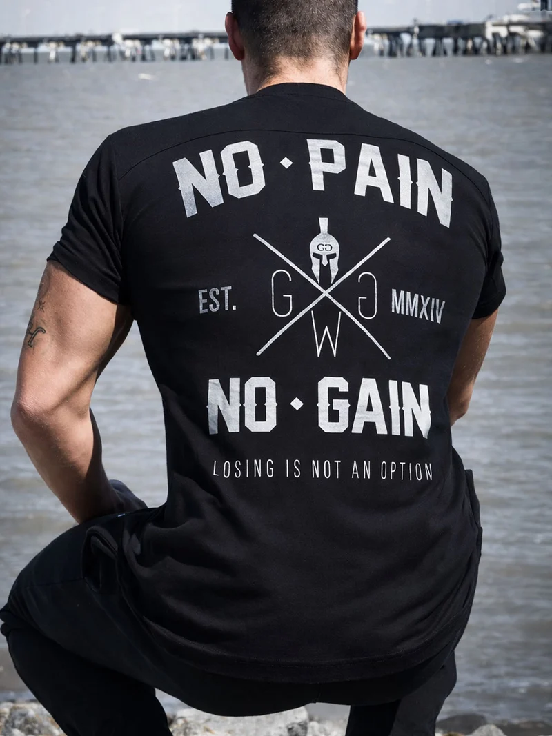 Gym T-Shirt 'No Pain No Gain' - Schwarz