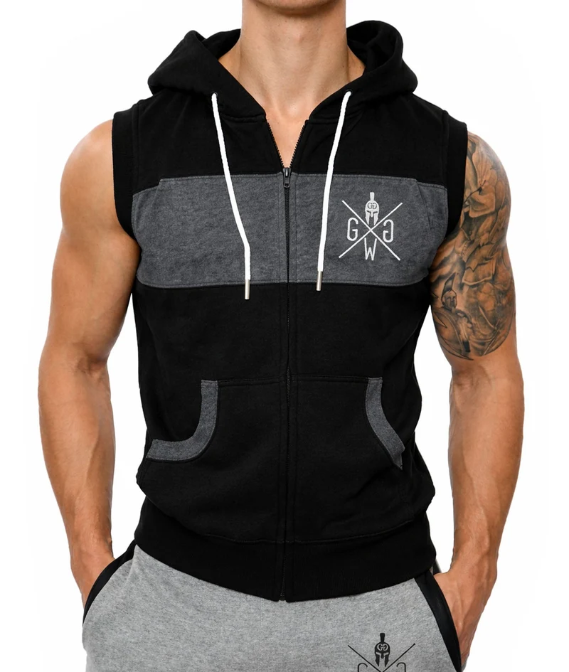 Ärmelloser Hoodie 'Gym Warriors' - Schwarz
