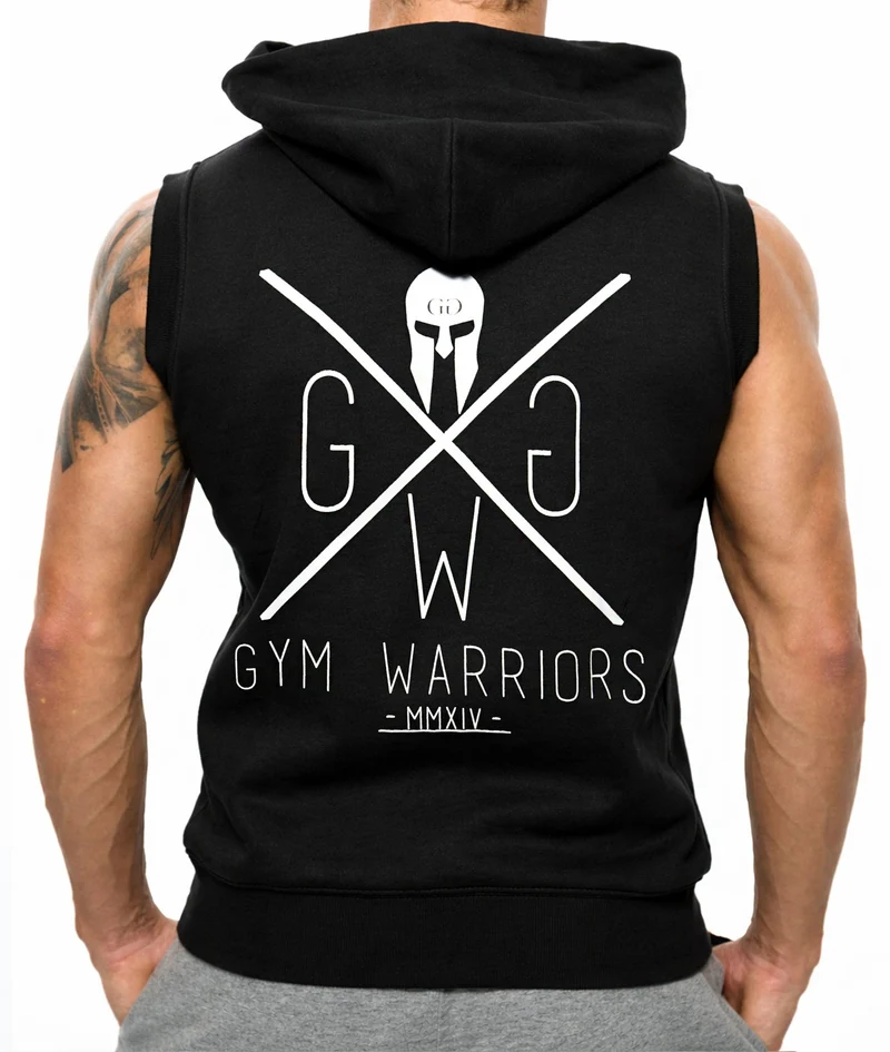 Ärmelloser Hoodie 'Gym Warriors' - Schwarz