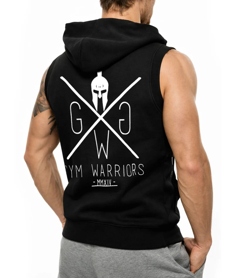 Ärmelloser Hoodie 'Gym Warriors' - Schwarz