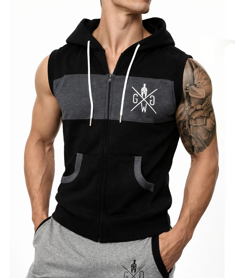 Ärmelloser Hoodie 'Gym Warriors' - Schwarz