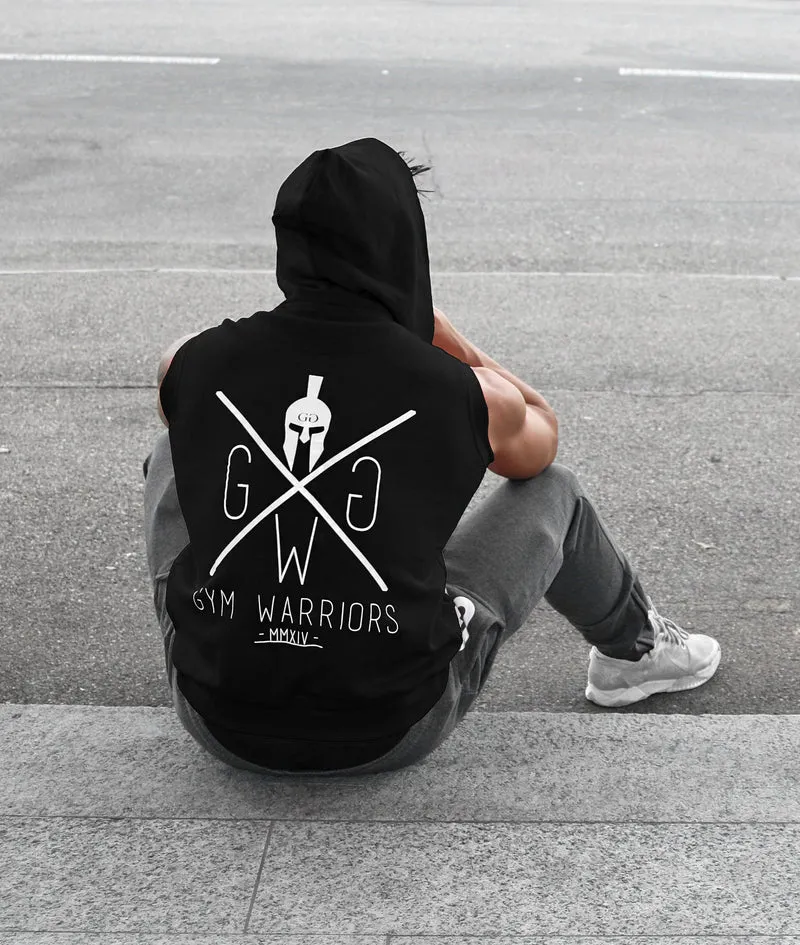 Ärmelloser Hoodie 'Gym Warriors' - Schwarz
