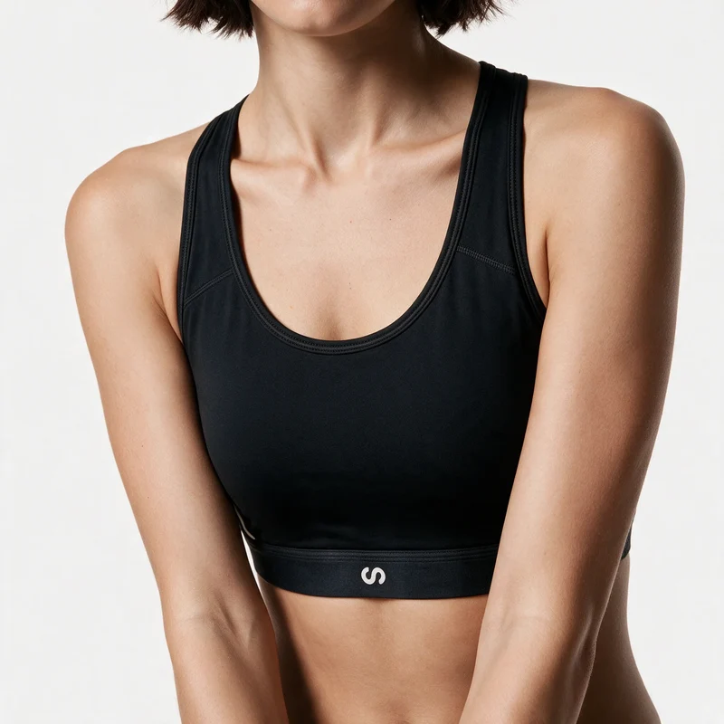 Sport-BH Damen mit Retro Kontraststreifen | Schwarz