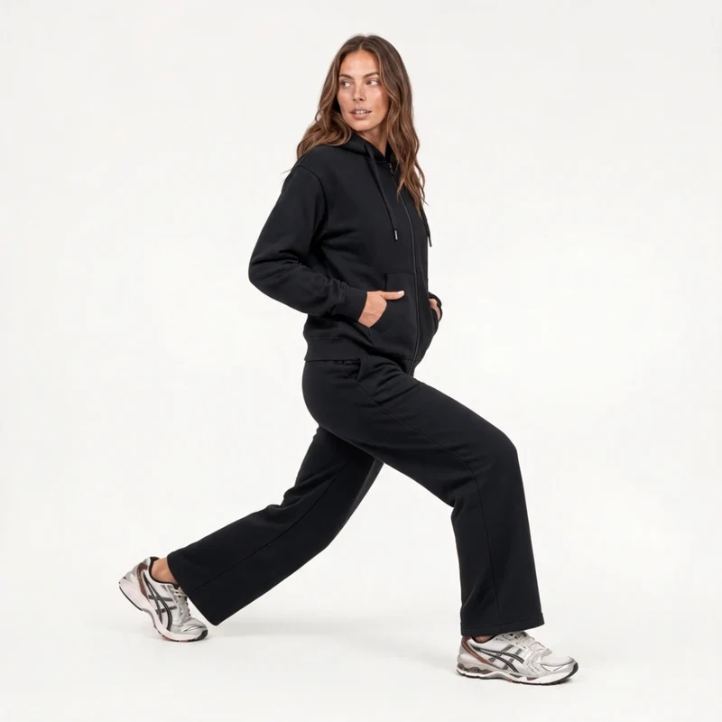 Jogginghose mit weitem Bein Damen | Schwarz