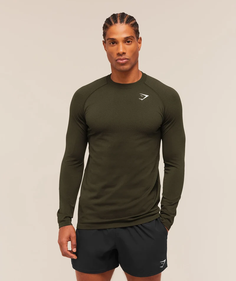 Gymshark Vital Seamless Long Sleeve T-Shirt - Strength Green/Canvas Green