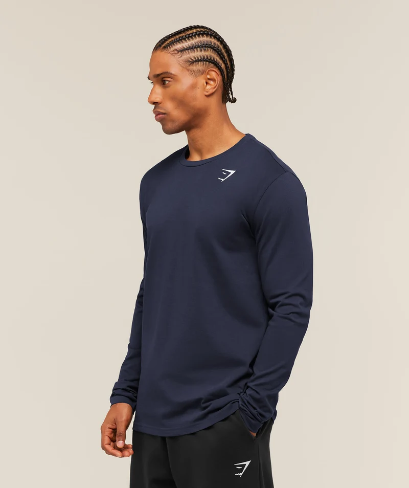 Gymshark Crest Long Sleeve T-Shirt - Heavy Blue