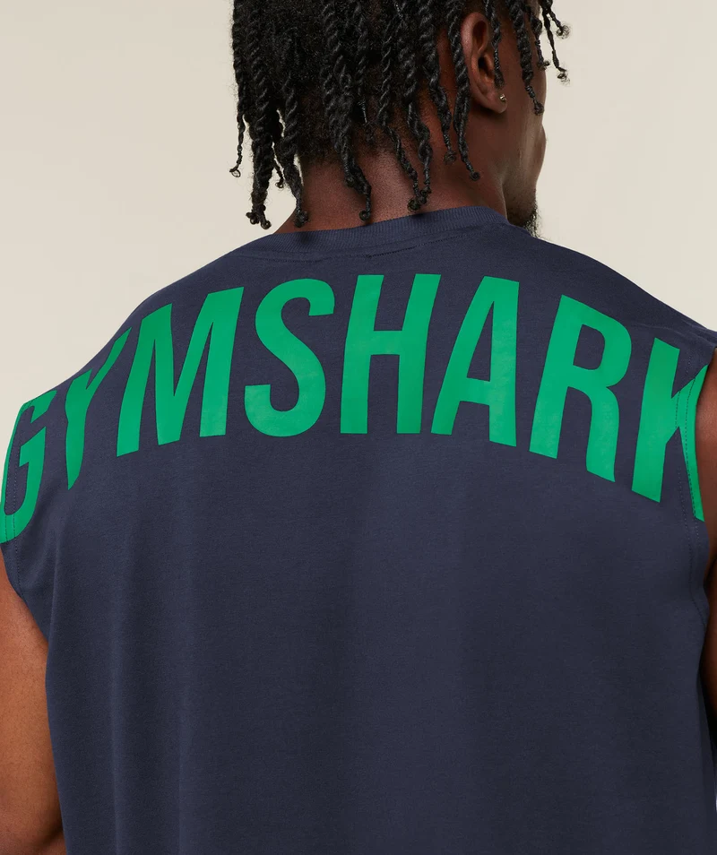 Gymshark Power Cut Off Tank - Heavy Blue/Track Green