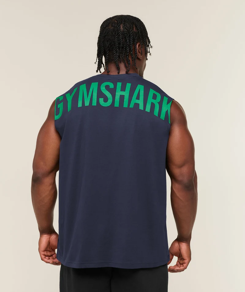 Gymshark Power Cut Off Tank - Heavy Blue/Track Green