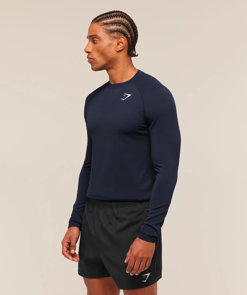 Gymshark Vital Seamless Long Sleeve T-Shirt - Navy/Heavy Blue