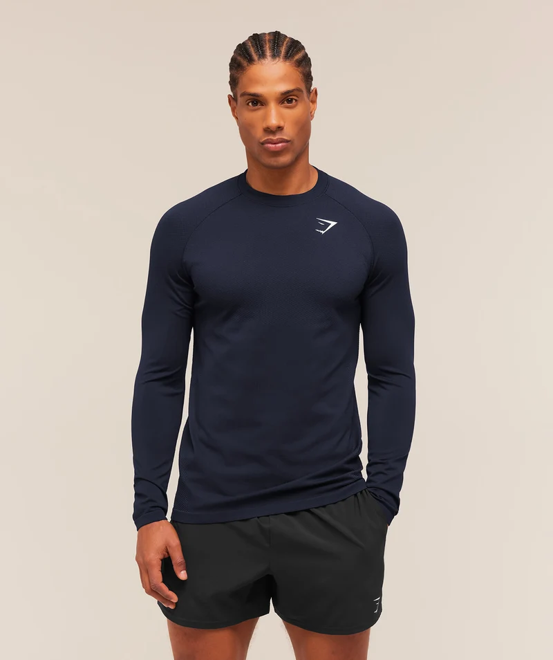 Gymshark Vital Seamless Long Sleeve T-Shirt - Navy/Heavy Blue