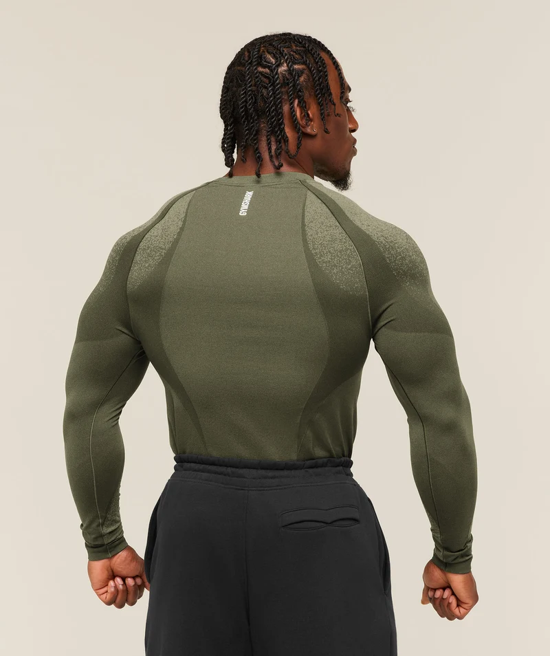Gymshark Shadow Seamless Long Sleeve T-Shirt - Core Olive