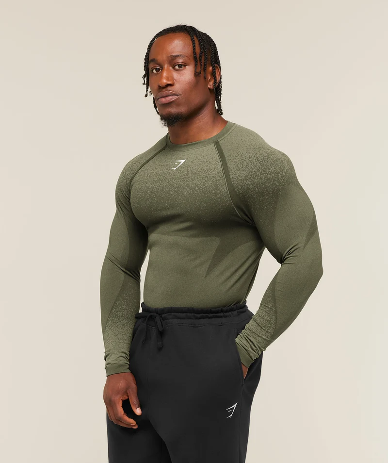 Gymshark Shadow Seamless Long Sleeve T-Shirt - Core Olive