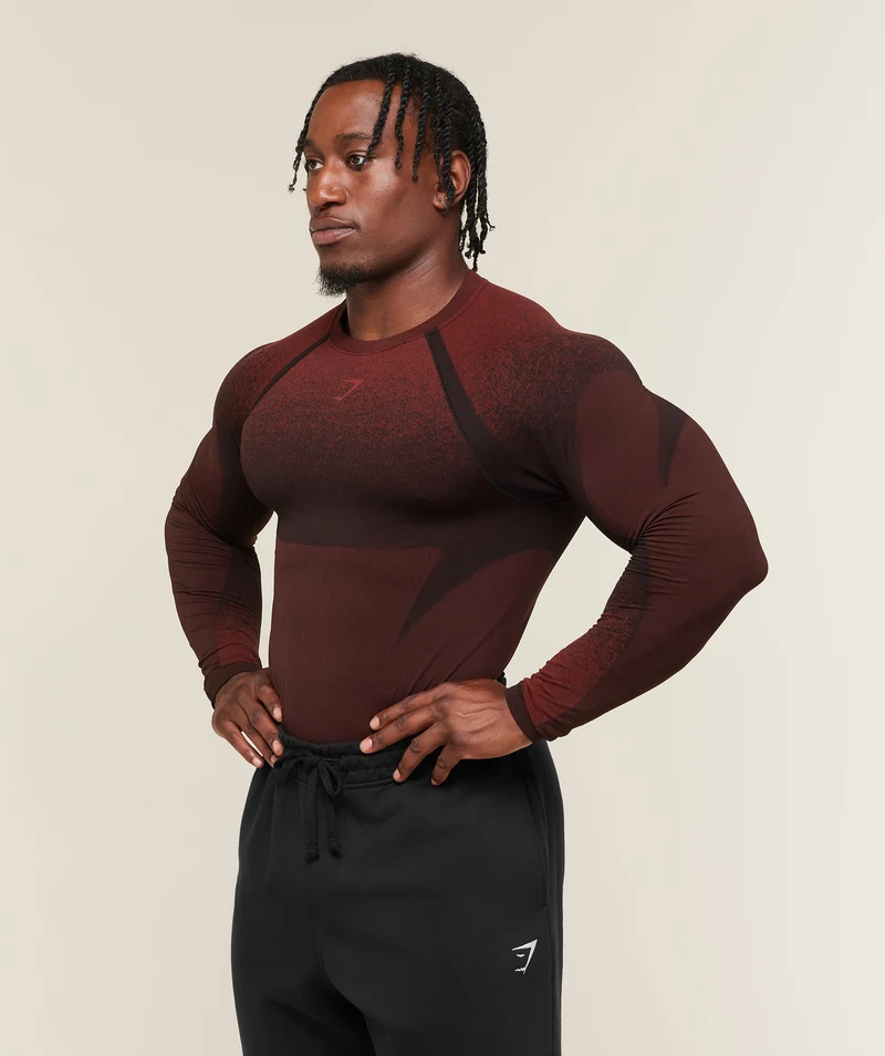 Gymshark Shadow Seamless Long Sleeve T-Shirt - Sets Red