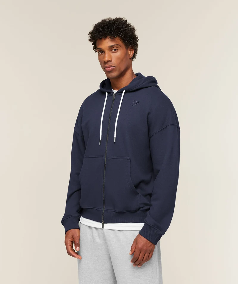 Gymshark Campus Crest Zip Through Hoodie - Heavy Blue