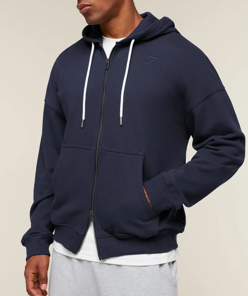 Gymshark Campus Crest Zip Through Hoodie - Heavy Blue