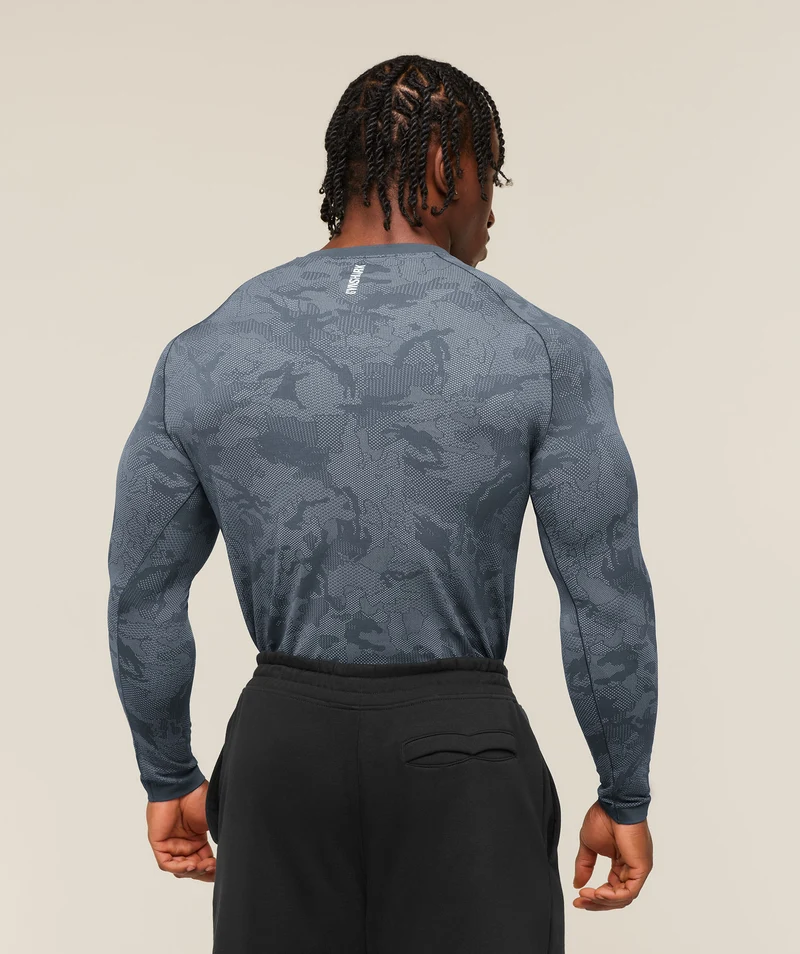 Gymshark Geo Seamless Long Sleeve T-Shirt - Shadow Blue/Tranquil Blue