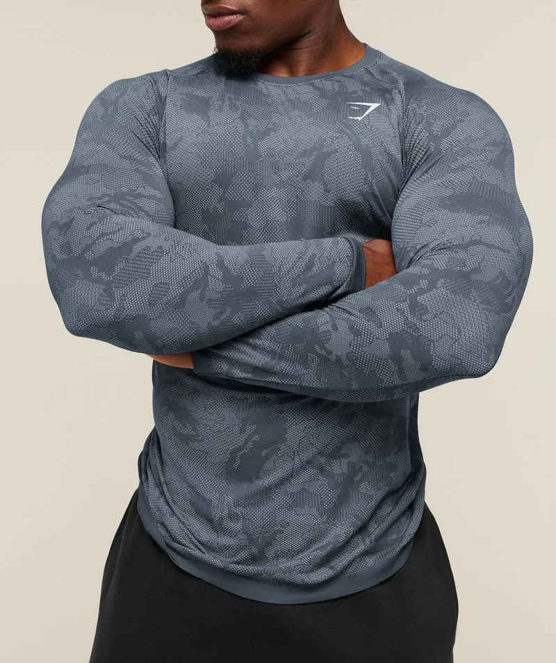 Gymshark Geo Seamless Long Sleeve T-Shirt - Shadow Blue/Tranquil Blue