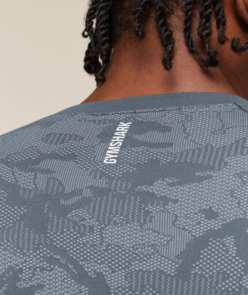 Gymshark Geo Seamless Long Sleeve T-Shirt - Shadow Blue/Tranquil Blue