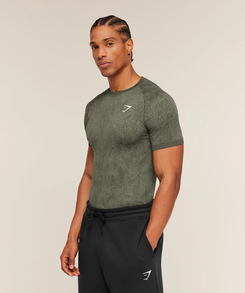 Gymshark Geo Seamless Grid T-Shirt - Strength Green/Haze Green