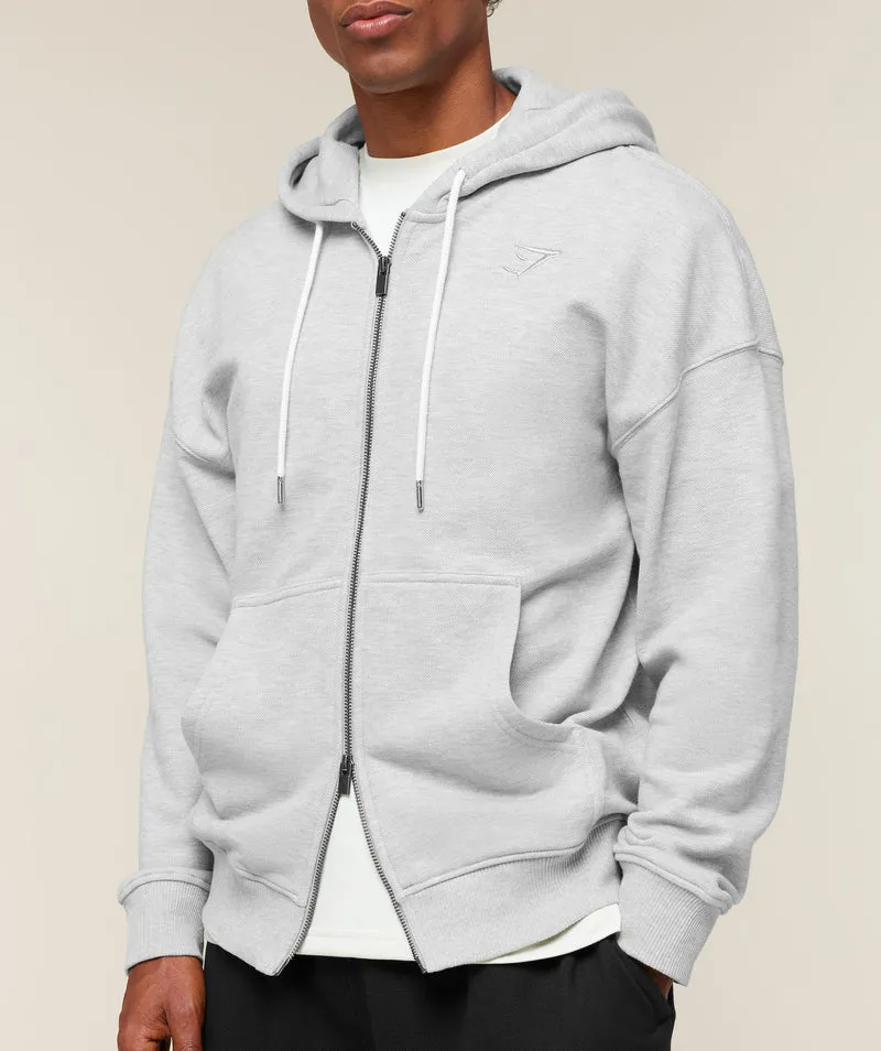Gymshark Campus Crest Zip Through Hoodie - Soft Grey Marl