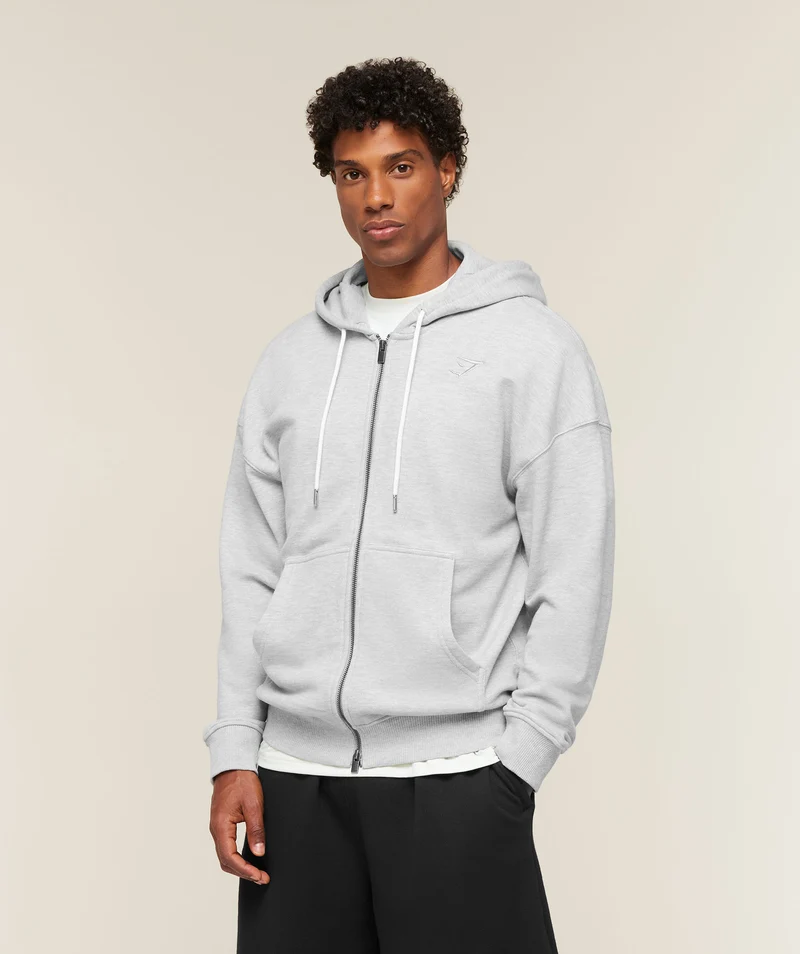 Gymshark Campus Crest Zip Through Hoodie - Soft Grey Marl