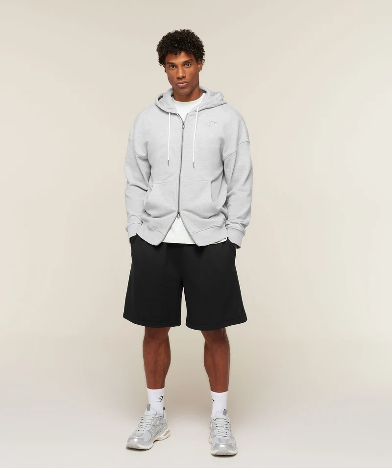 Gymshark Campus Crest Zip Through Hoodie - Soft Grey Marl