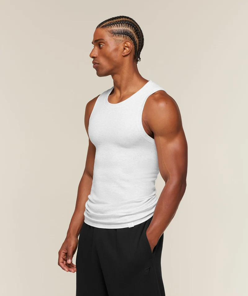 Gymshark Cotton Seamless Sleeveless Top - White Grey Marl