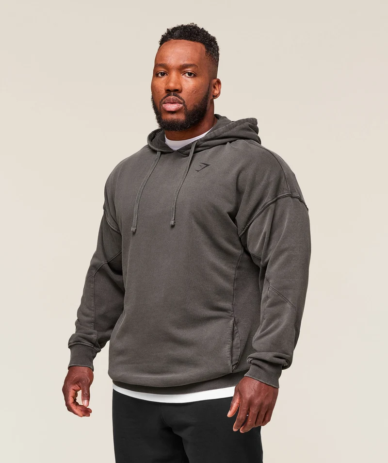 Gymshark Power Washed Hoodie - Onyx Grey/Acid Wash Small Ball