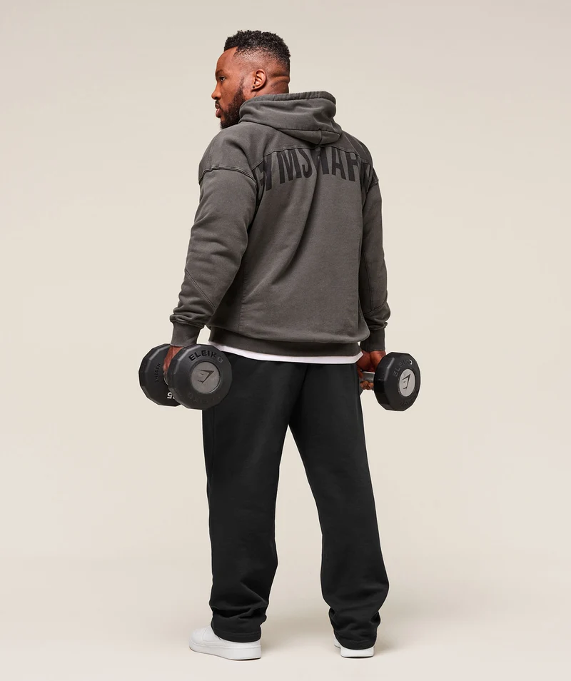 Gymshark Power Washed Hoodie - Onyx Grey/Acid Wash Small Ball
