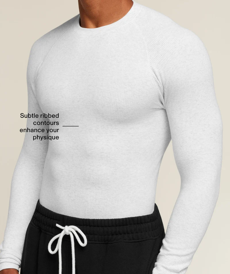 Gymshark Cotton Seamless Long Sleeve T-Shirt - White Grey Marl