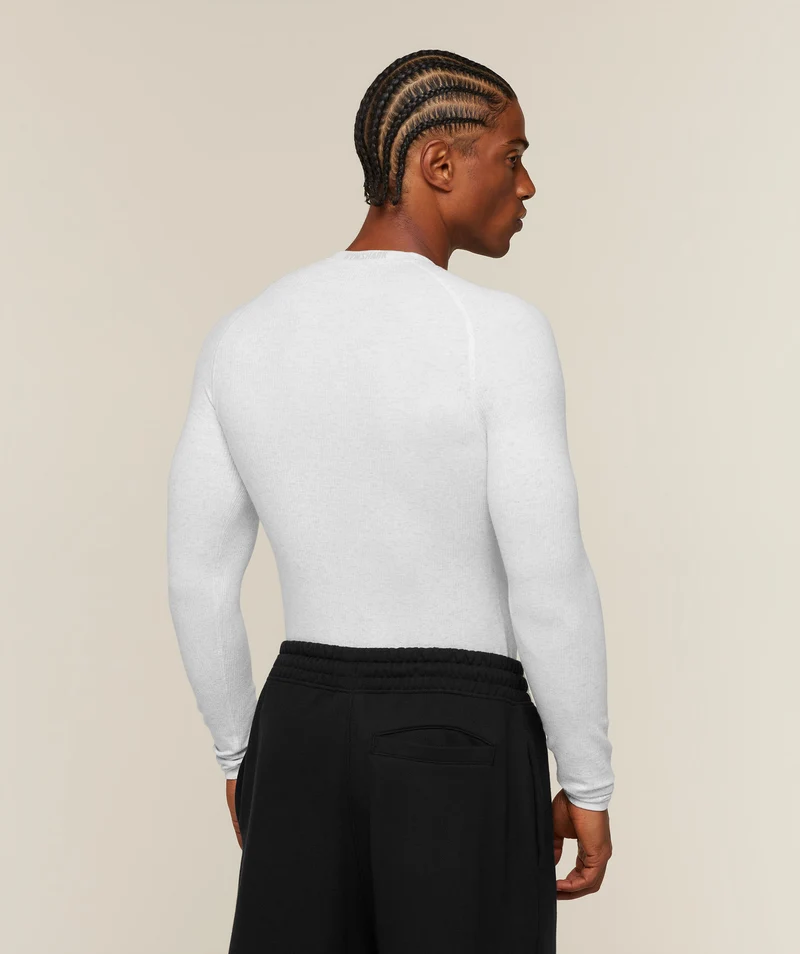 Gymshark Cotton Seamless Long Sleeve T-Shirt - White Grey Marl