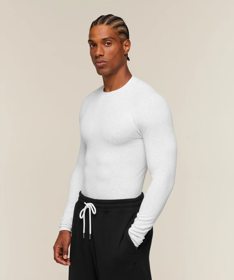 Gymshark Cotton Seamless Long Sleeve T-Shirt - White Grey Marl