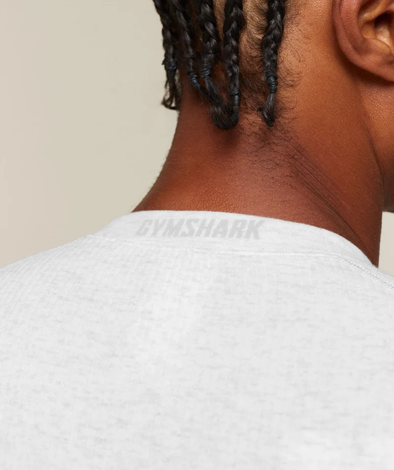 Gymshark Cotton Seamless Long Sleeve T-Shirt - White Grey Marl