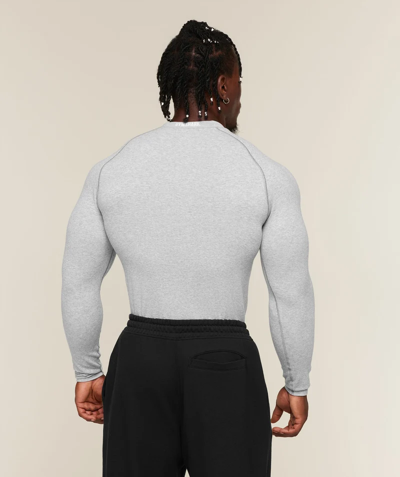 Gymshark Cotton Seamless Long Sleeve T-Shirt - Soft Grey Marl