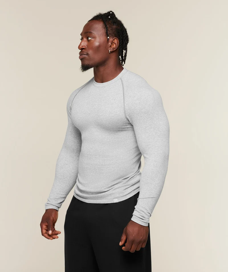 Gymshark Cotton Seamless Long Sleeve T-Shirt - Soft Grey Marl