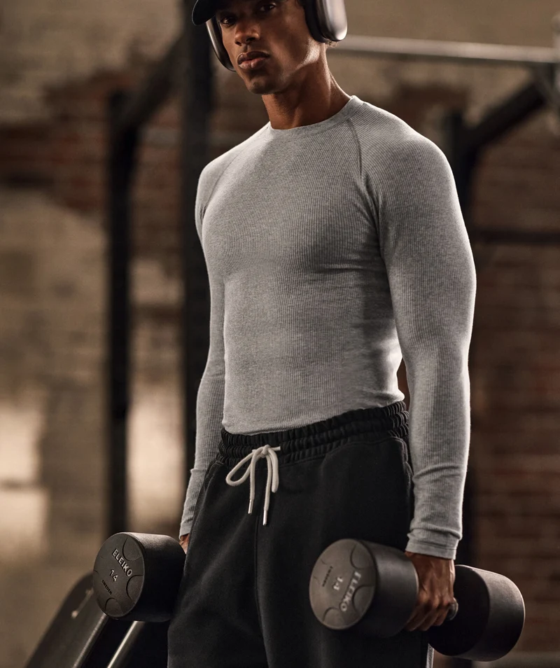 Gymshark Cotton Seamless Long Sleeve T-Shirt - Soft Grey Marl
