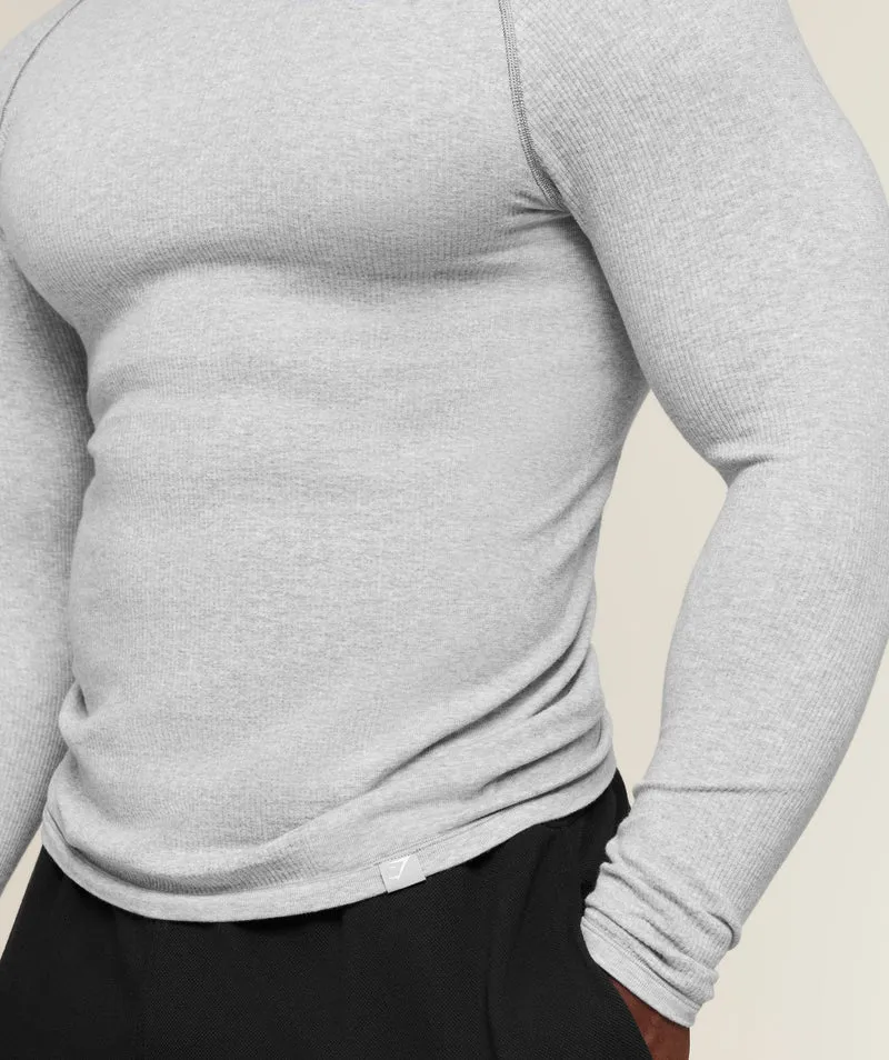 Gymshark Cotton Seamless Long Sleeve T-Shirt - Soft Grey Marl