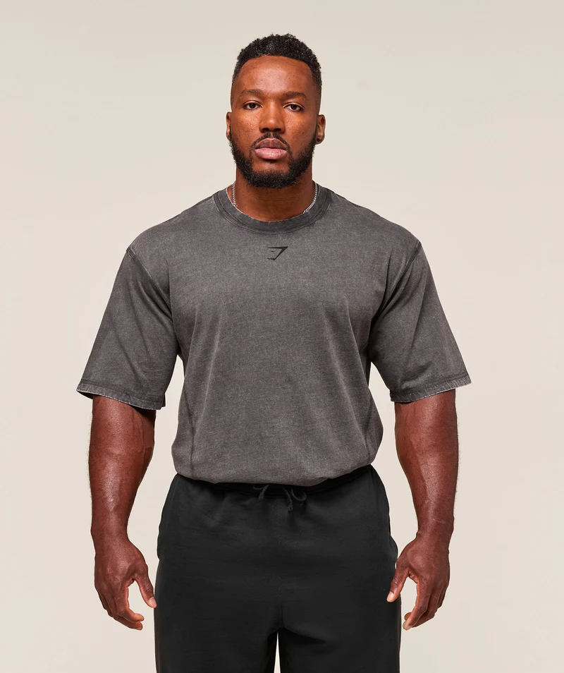 Gymshark Heritage Washed T-Shirt - Onyx Grey/Acid Wash Small Ball