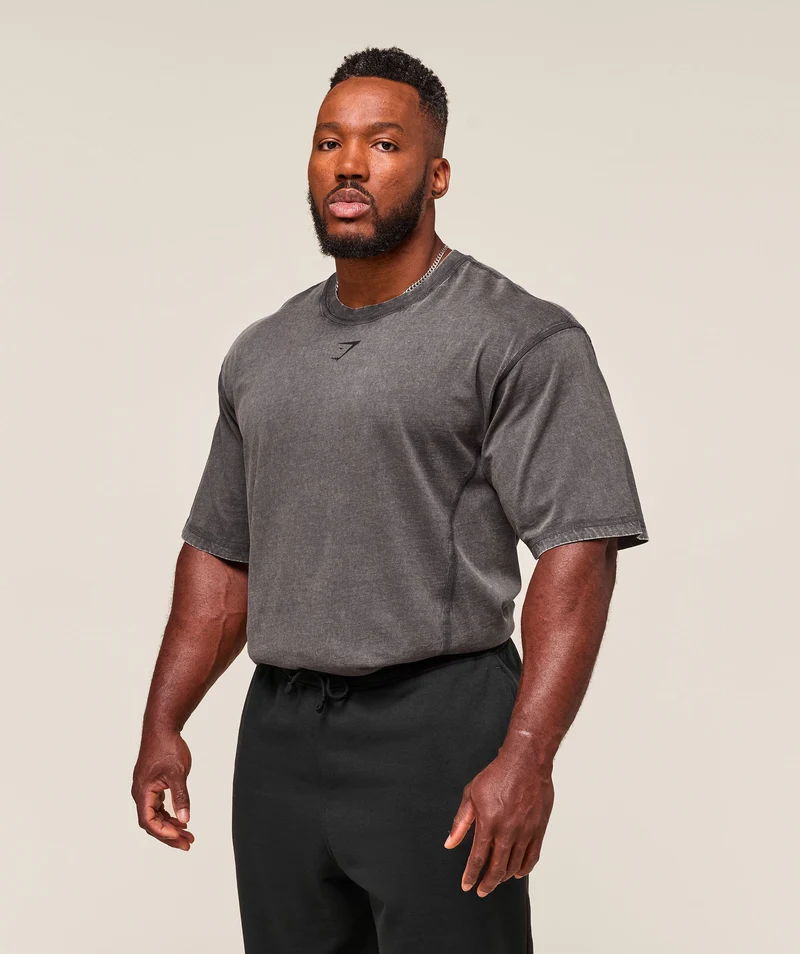 Gymshark Heritage Washed T-Shirt - Onyx Grey/Acid Wash Small Ball