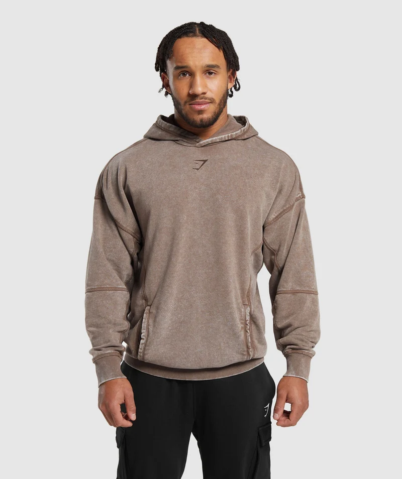 Gymshark Heritage Washed Hoodie - Penny Brown/Acid Wash Small Ball