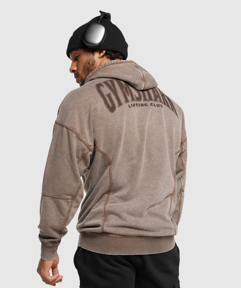 Gymshark Heritage Washed Hoodie - Penny Brown/Acid Wash Small Ball