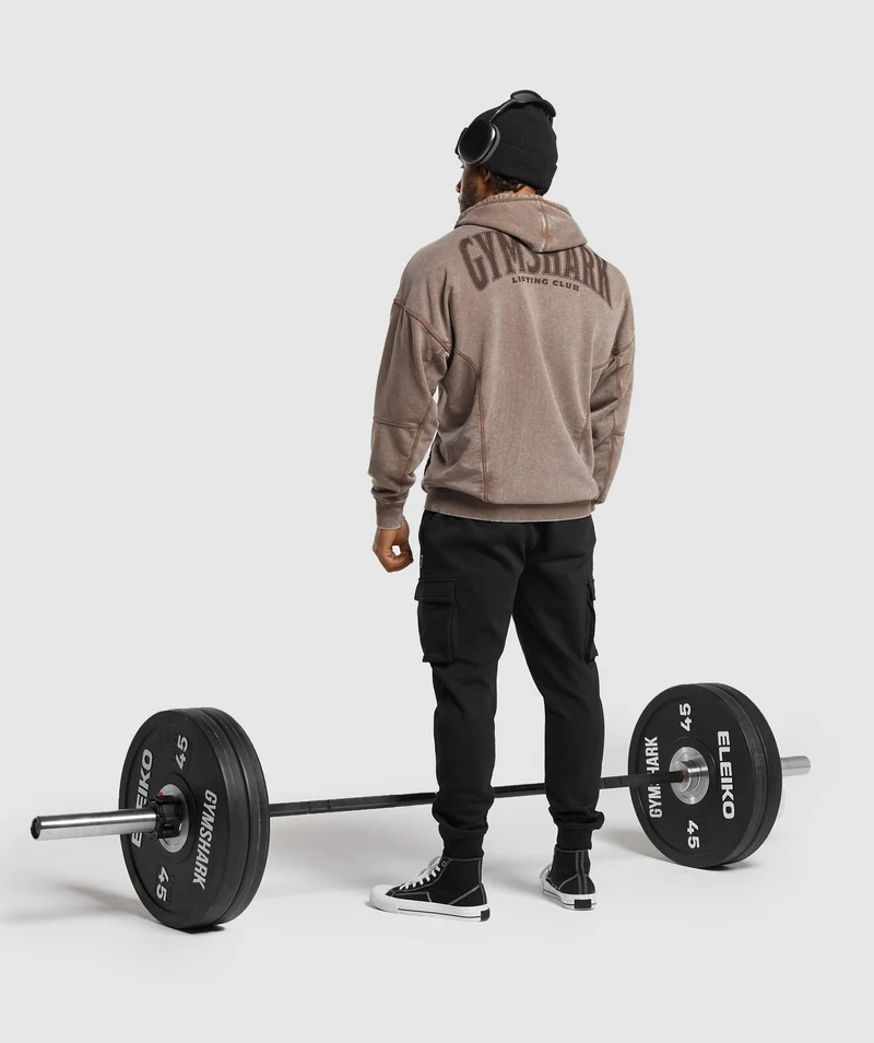 Gymshark Heritage Washed Hoodie - Penny Brown/Acid Wash Small Ball