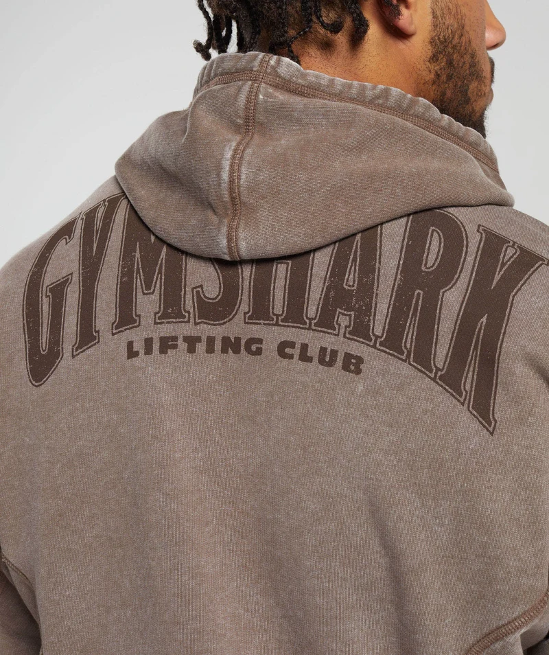 Gymshark Heritage Washed Hoodie - Penny Brown/Acid Wash Small Ball