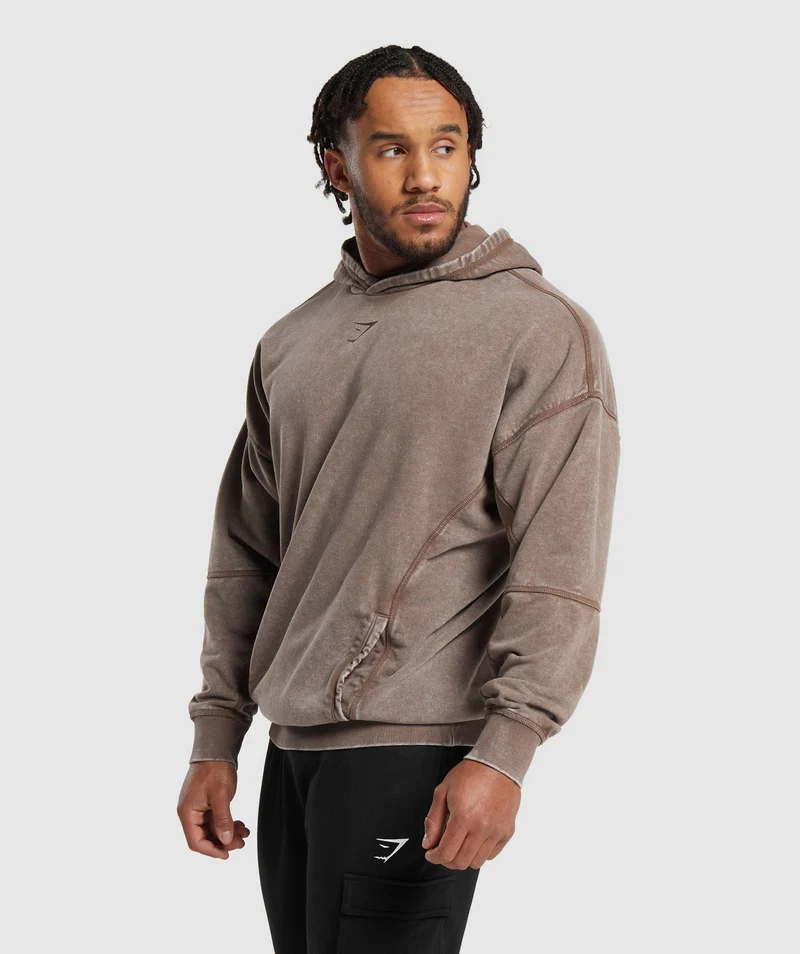 Gymshark Heritage Washed Hoodie - Penny Brown/Acid Wash Small Ball